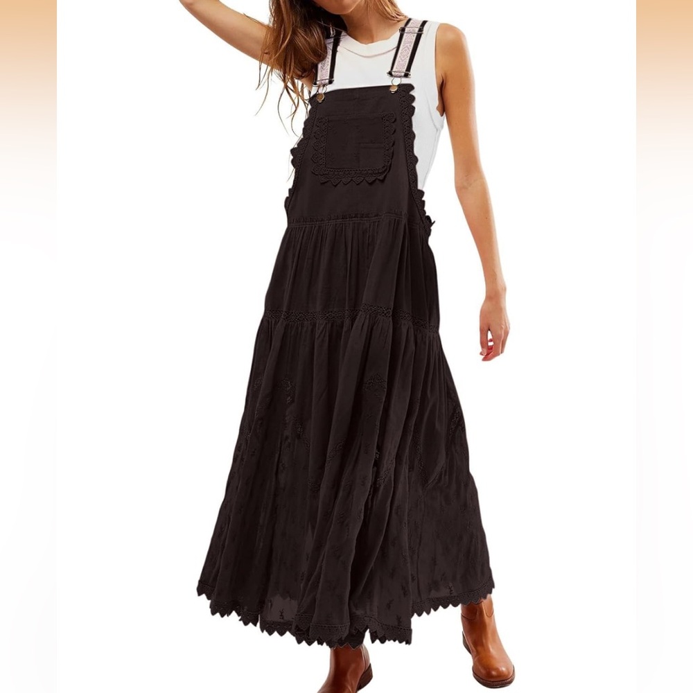Chartou NWT❗️Bin Overalls Jumper Dress Eyelet Sleeveless with Lace Details
